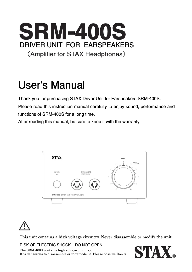Page 1 de la notice Manuel utilisateur Stax SRM-400S