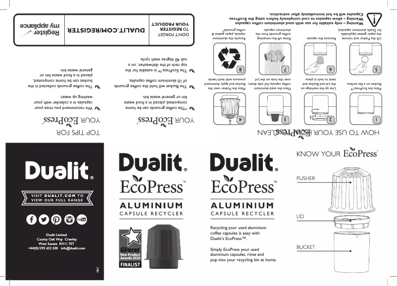 Page 1 de la notice Manuel utilisateur Dualit EcoPress