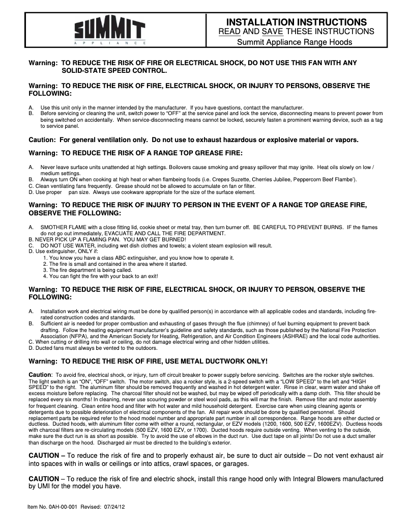 Page 1 de la notice Manuel utilisateur Summit RHW20