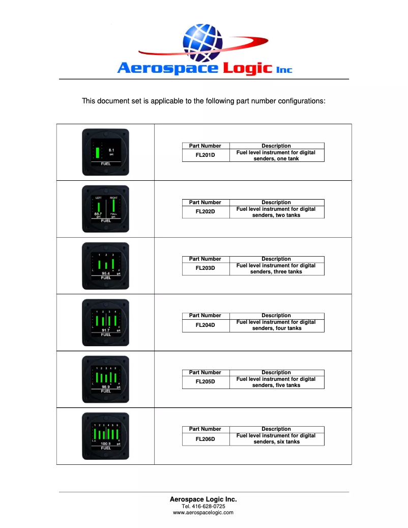 Page 1 de la notice Manuel utilisateur Aerospace Logic FL204