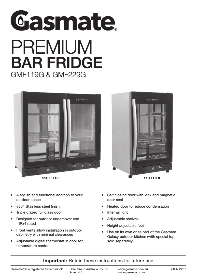 Page 1 de la notice Manuel utilisateur Gasmate GMF119G