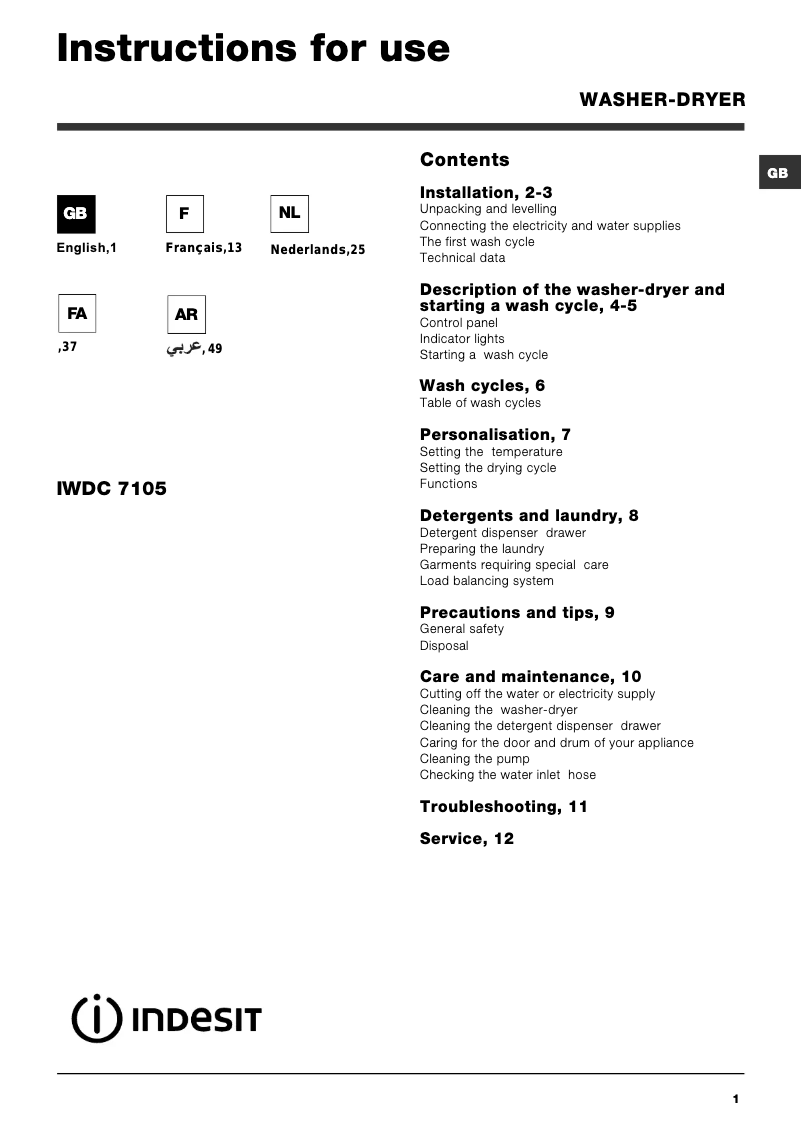 Página 1 del manual Manual de usuario Indesit IWDC 7105