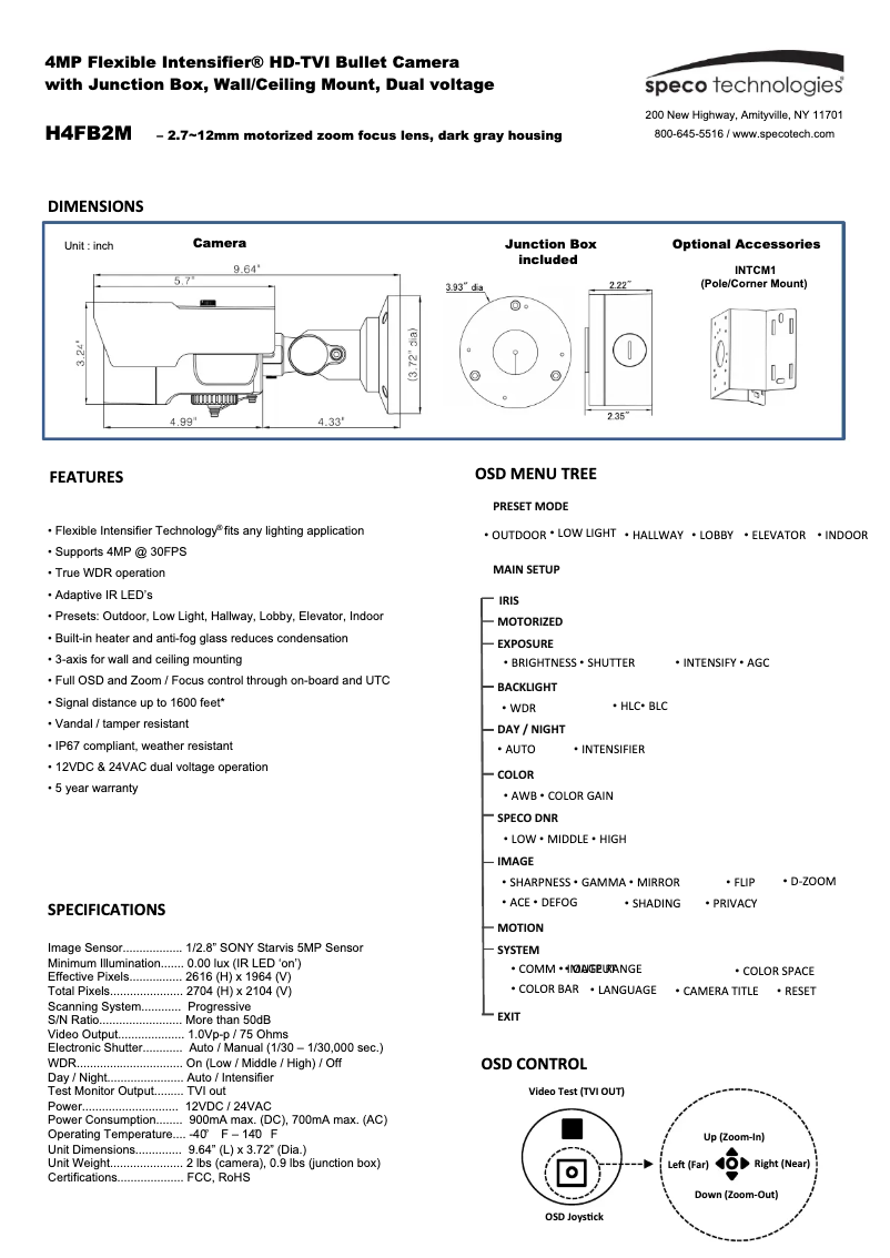 Page 1 de la notice Manuel utilisateur Speco Technologies H4FB2M
