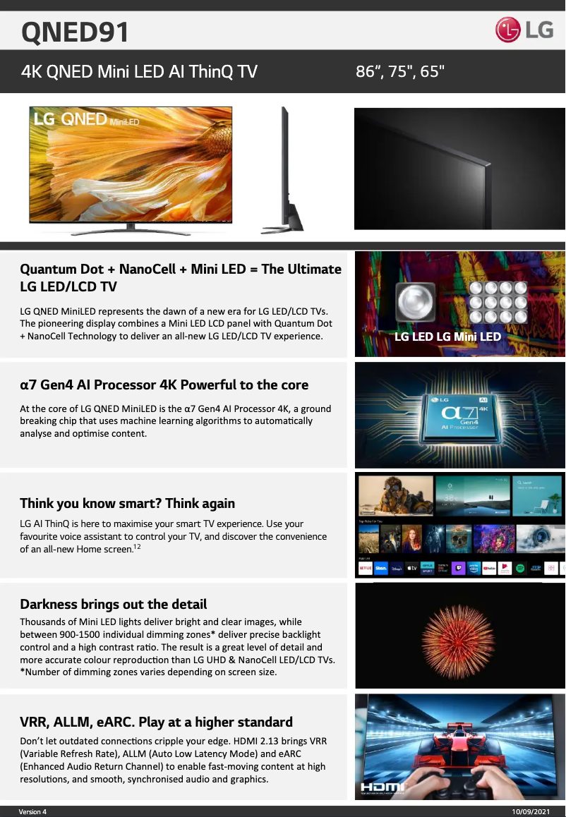 Page 1 de la notice Fiche technique LG 65QNED91TPA