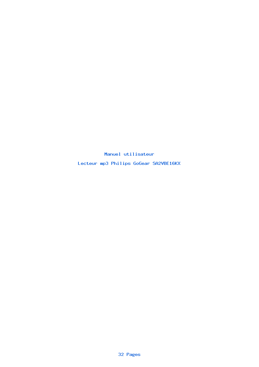 Page 1 de la notice Manuel utilisateur Philips GoGear SA2VBE16KX