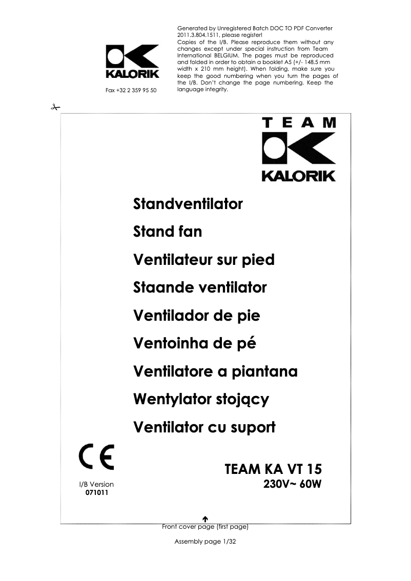 Página 1 del manual Manual de usuario Team KA VT 15