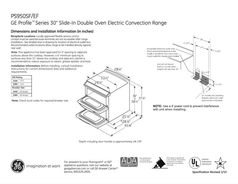Página 1 del manual Ficha técnica GE PS950SFSS Profile
