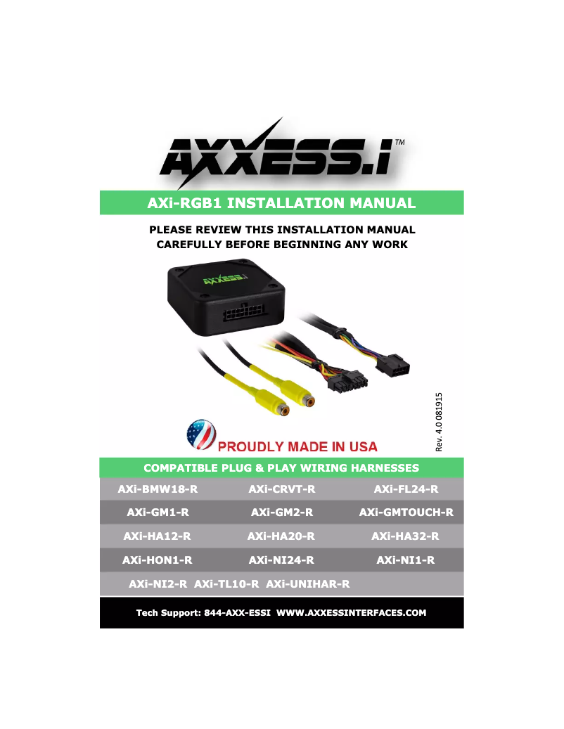 Page 1 de la notice Manuel utilisateur Axxess AXI-RGB1