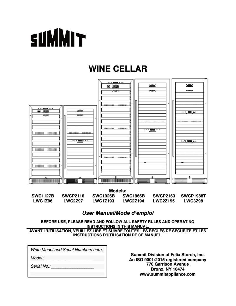 Page 1 of the manual User Manual Summit SWCP1988T