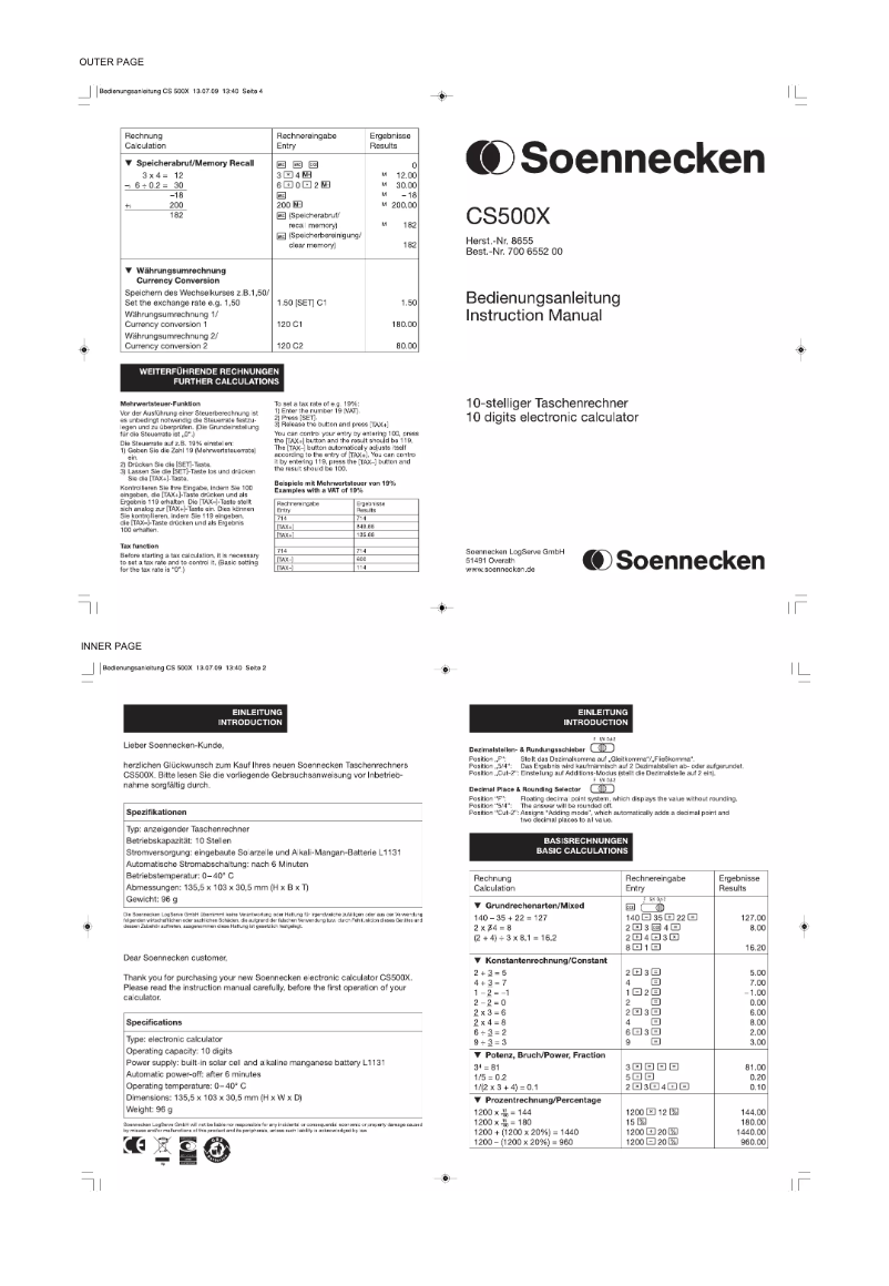 Page 1 de la notice Manuel utilisateur Soennecken CS500X