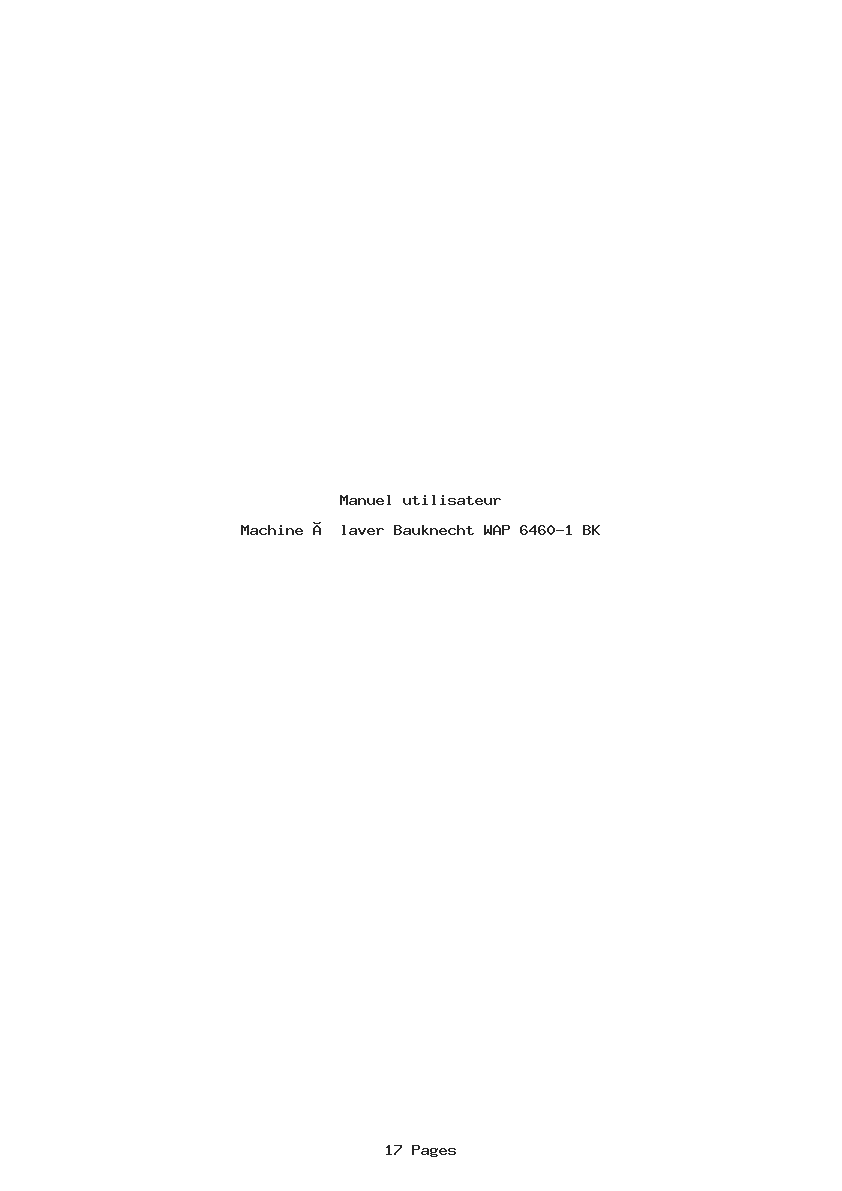 Page 1 de la notice Manuel utilisateur Bauknecht WAP 6460-1 BK
