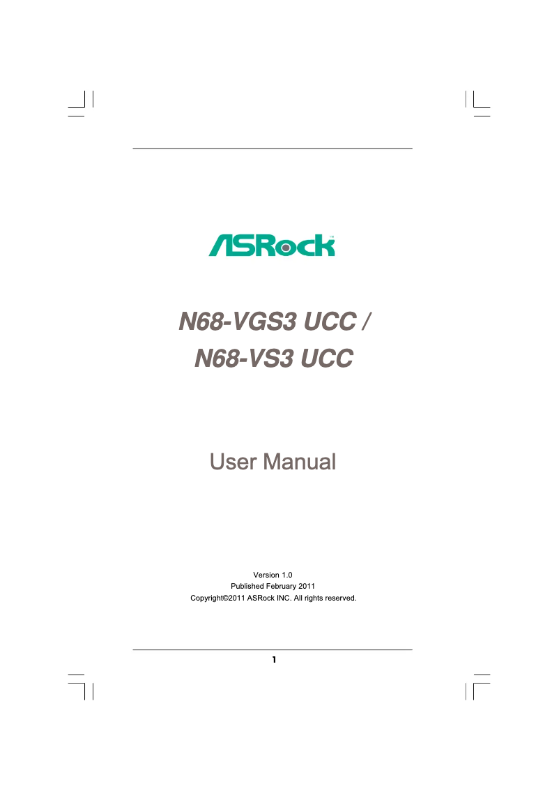 Page 1 de la notice Manuel utilisateur Asrock N68-VS3