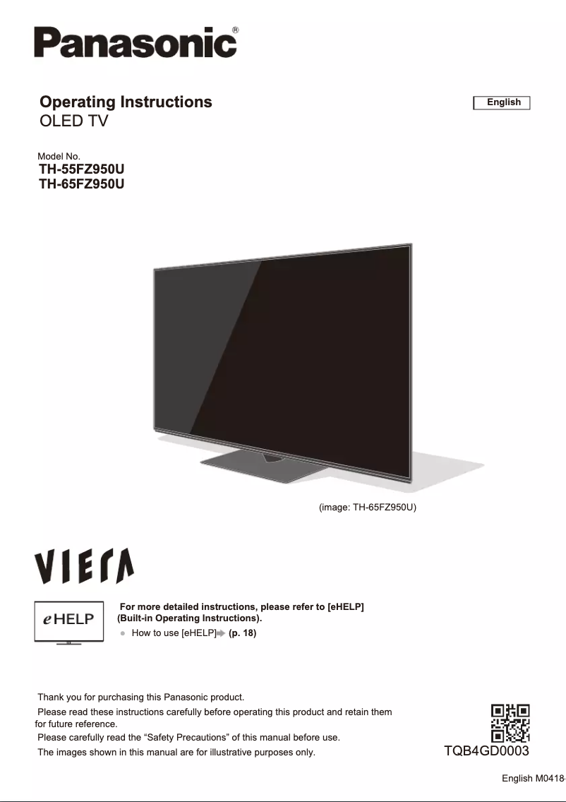 Page 1 de la notice Manuel utilisateur Panasonic TH-65FZ950U