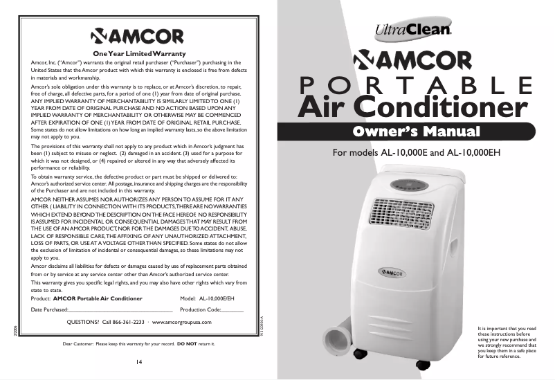 Page 1 de la notice Manuel utilisateur Amcor AL 10000EH