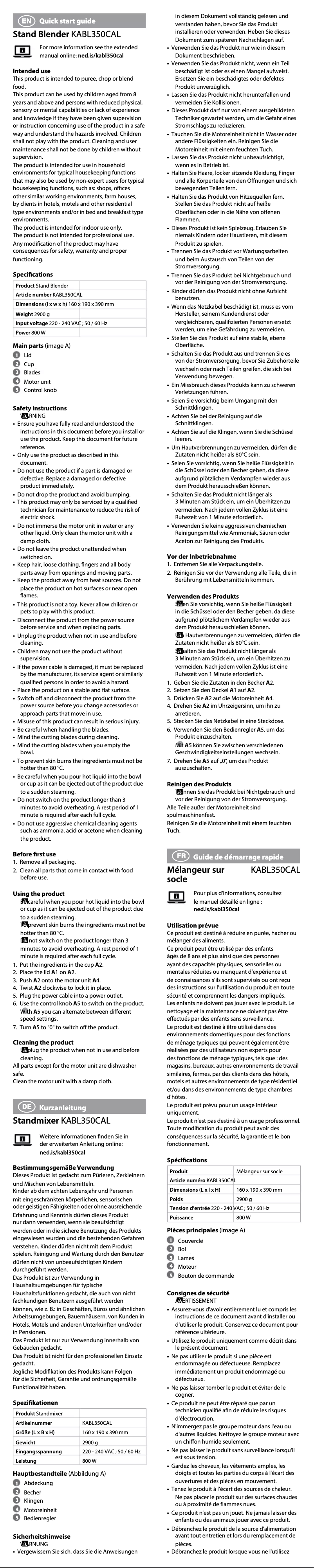 Page 1 de la notice Manuel utilisateur Nedis KABL350CAL