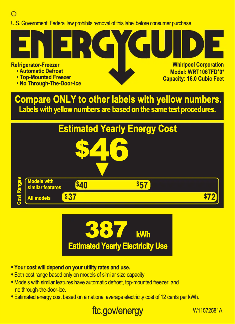 Página 1 del manual Etiqueta energética Whirlpool WRT106TFDW