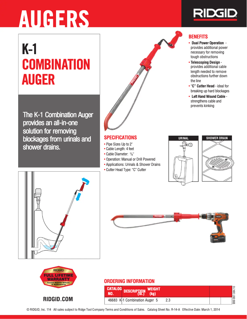 Page 1 de la notice Catalogue Ridgid K-1