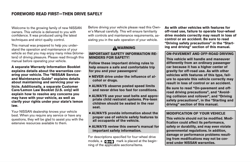 Page 1 de la notice Manuel utilisateur Nissan Armada (2005)