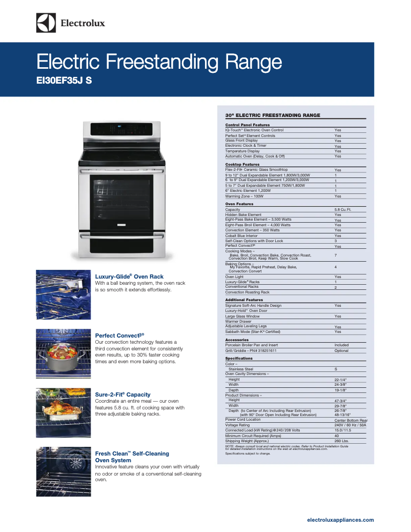 Página 1 del manual Ficha técnica Electrolux EI30EF35JS