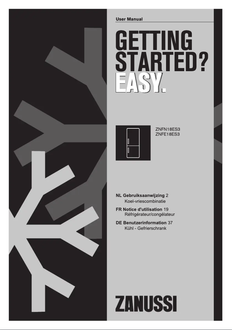 Page 1 de la notice Manuel utilisateur Zanussi ZNFN18ES3