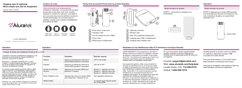 Page 1 de la notice Manuel utilisateur Aluratek AWLML01F