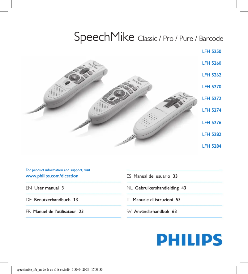 Página 1 del manual Manual de usuario Philips SpeechMike II Classic Plus 5272