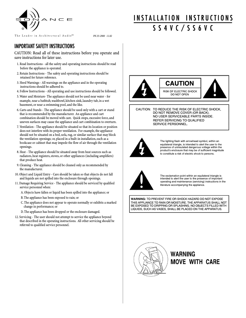 Page 1 of the manual Installation Guide Sonance SS4VC