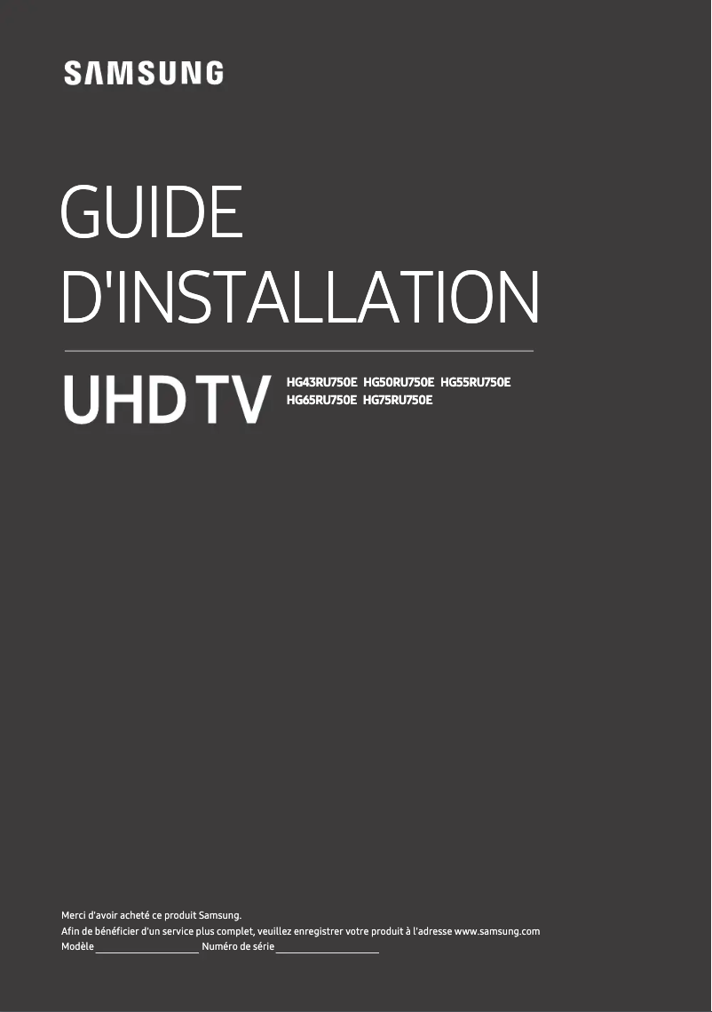 Page 1 de la notice Guide d'installation Samsung HG43RU750EE
