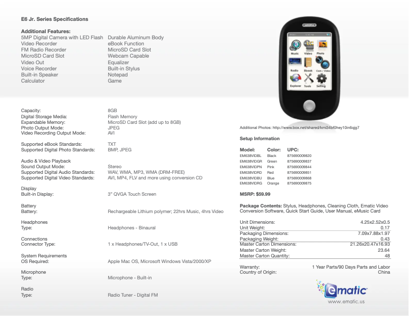 Page 1 de la notice Manuel utilisateur Ematic EM638VIDBL