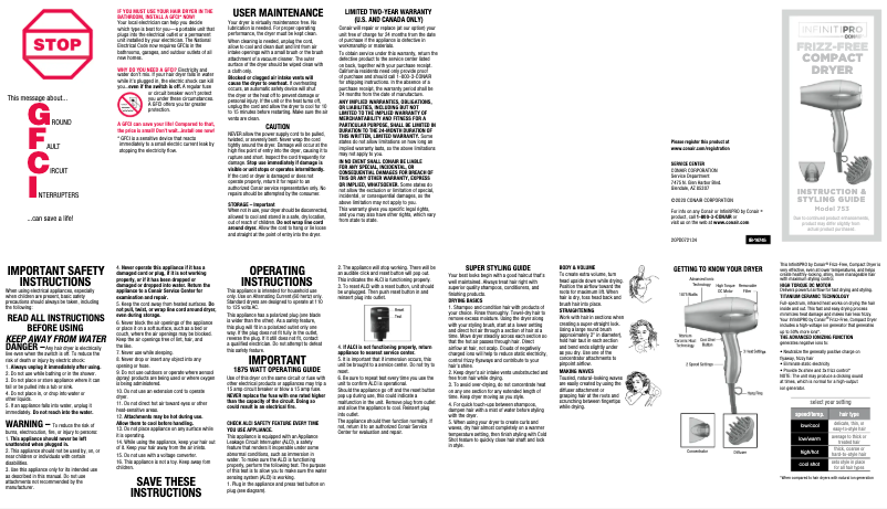 Page 1 de la notice Manuel utilisateur Conair 753