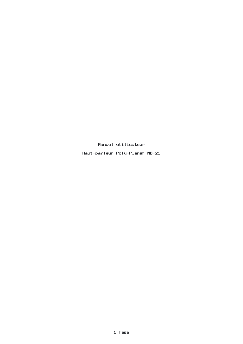 Page 1 de la notice Manuel utilisateur Poly-Planar MB-21