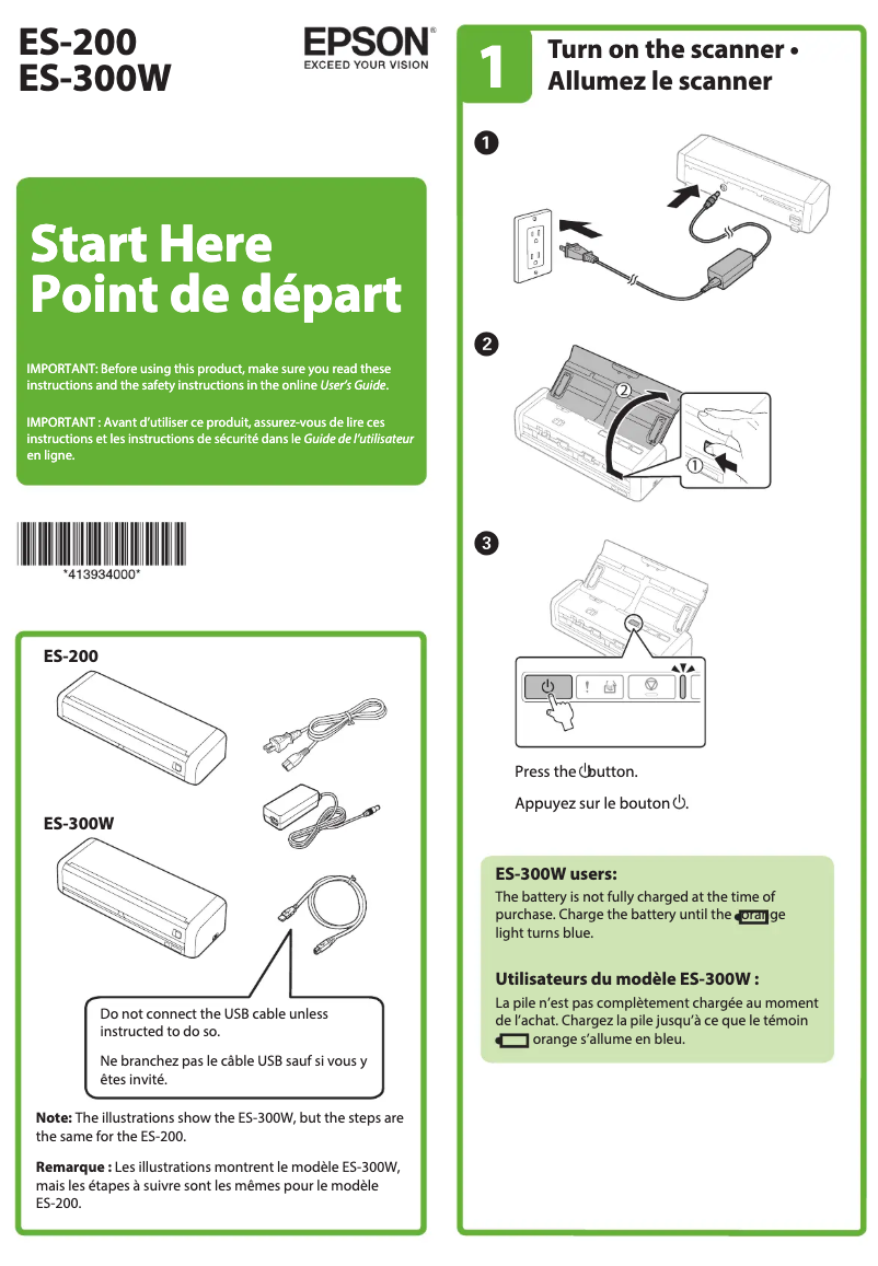 Page 1 de la notice Guide d'installation Epson WorkForce ES-300W