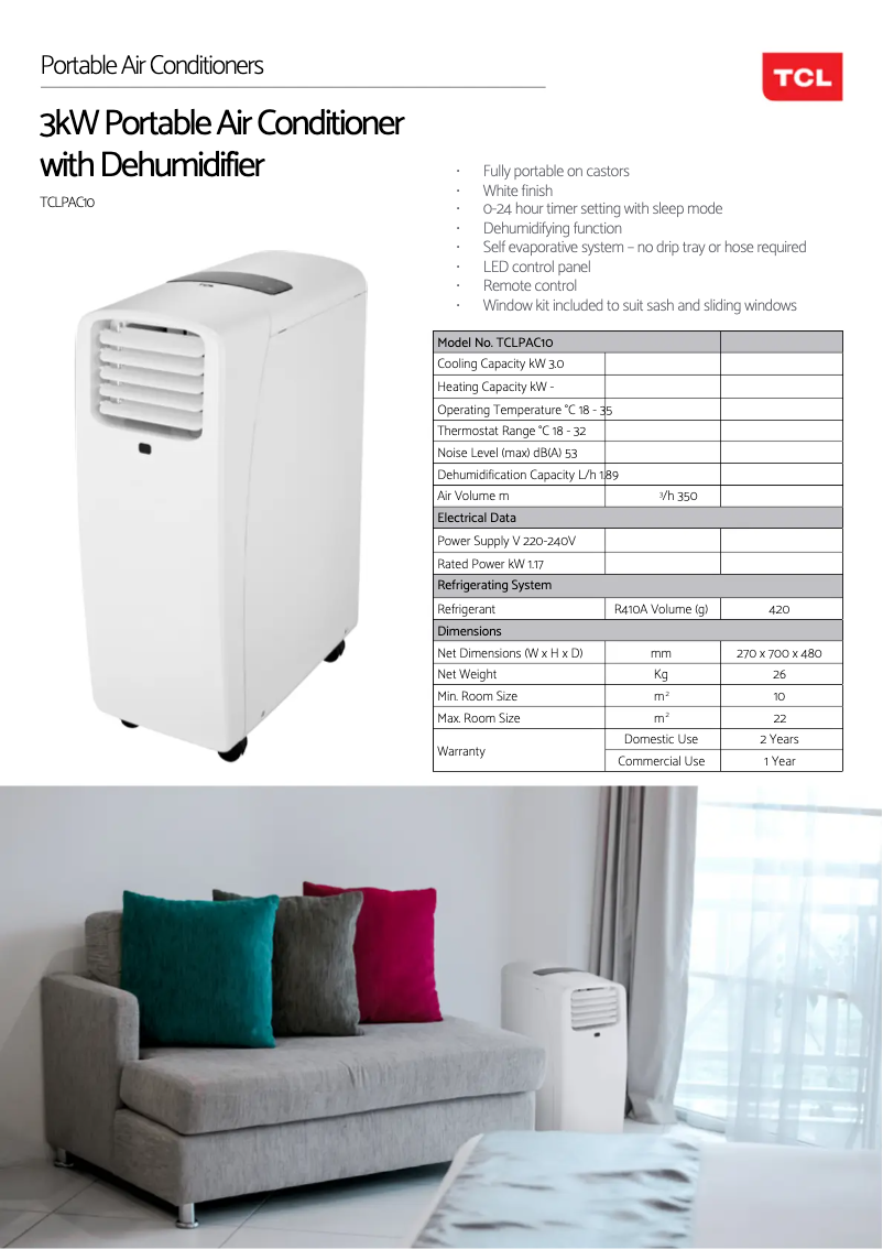 Page 1 of the manual Technical Sheet TCL TCLPAC10