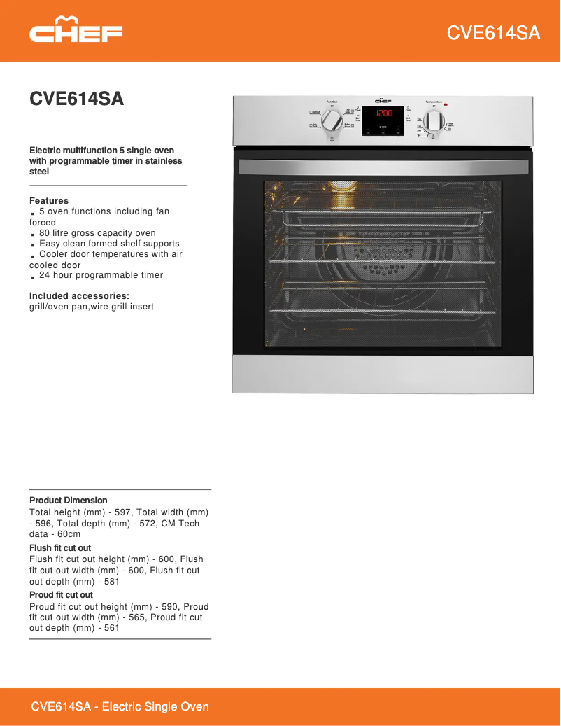 Page 1 de la notice Fiche technique Chef CVE614SA