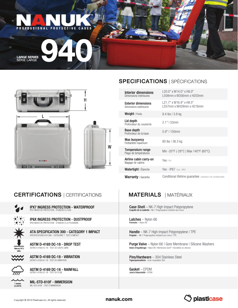 Page 1 de la notice Fiche technique Nanuk 940
